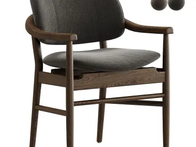 Bryson Modern Classic Beige Upholstered Whitewash  Arm Chair 3D model