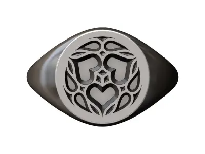 Round signet ring with gothic ornament N01 3D print model