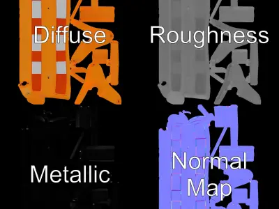 Traffic Safety Barrier Model Pack Low-poly 3D model