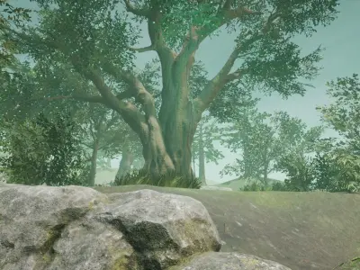 Asia Forest Tree And Rocks Low-poly 3D model