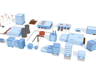 Cartoon City Buildings Kitbash - simple polygons 3D model