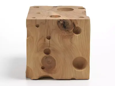 Cheese cube of wood with holes in it 3D model