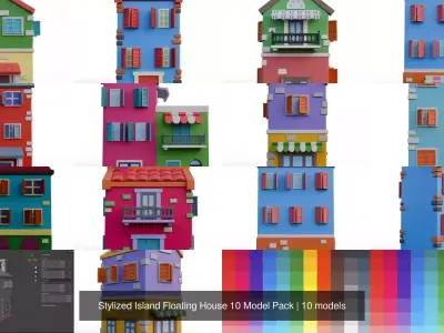 Stylized Island Floating House 10 Model Pack