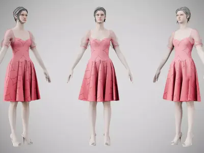 Dress 09 Very Light Blue With Design Low-poly 3D model