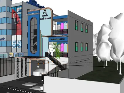 3 floors Hotel design full interior 3D model