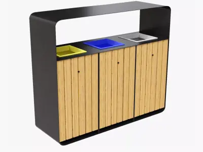 HANKO Outdoor Waste Recycling Bin with 3 Removable Compartments 3D model