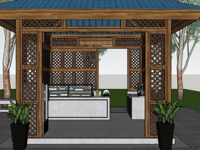 exterior gazebo wood 3D model