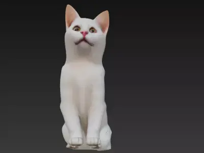 White Cat - Realistic Animal Sculpture and CGI Free 3D print model