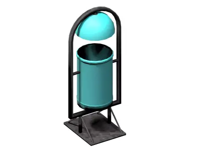 Turquoise circular cage type trash can with tap cover Low-poly 3D model