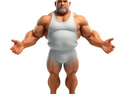 Muscular Elderly Warrior in Tank Top and Shorts  Rigged D Model Low-poly 3D model