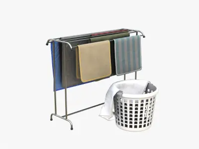 Clothesline with Laundry basket 3D model