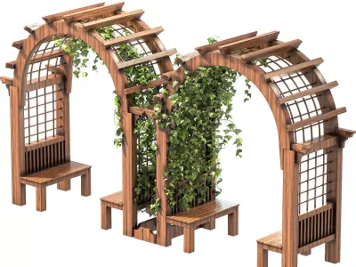 Wooden Garden Arbor 02 3D model