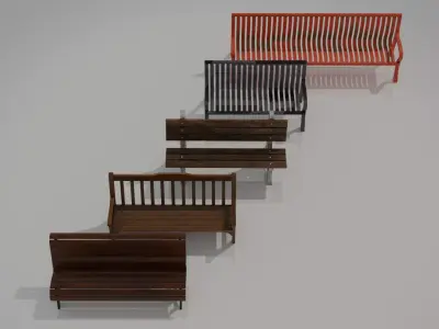Park Benches - game ready Low-poly 3D model