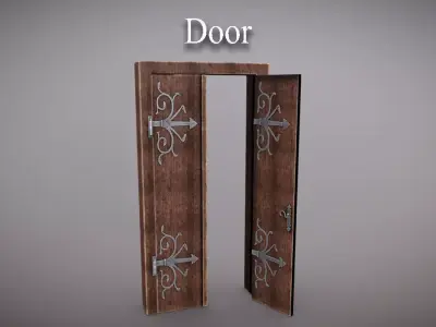 Door 3D model wooden with ornate design Low-poly 3D model