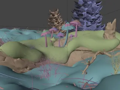 Mushrooms in Snow Low-poly 3D model