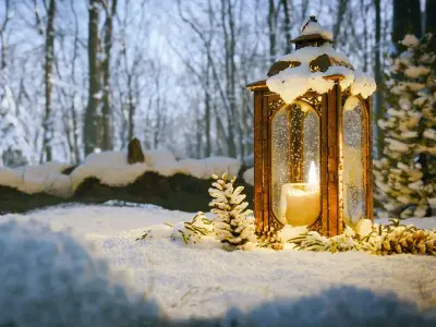 Candle Lantern Snow Scene Low-poly 3D model