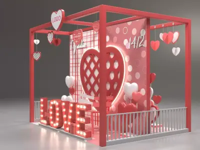 Valentine Photobooth Double-Sided Heart Love 3D model