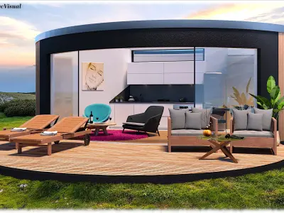 modern round  house design 3d model Low-poly 3D model