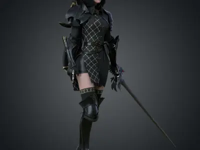 Inquisitor - Game Ready woman dressed in armor and holding sword Low-poly 3D model