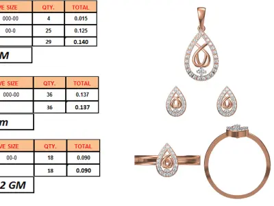 Light wt Ring Earrings Pendant set 3dm stl 1-render details 3D print model get
