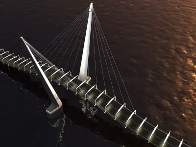 Cable-stayed bridge night scene 3D model