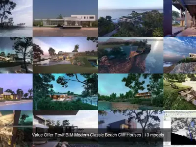 Value Offer Revit BIM Modern Classic Beach Cliff Houses 3D Model Pack