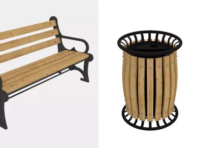 Bench and Street Bin 3D model