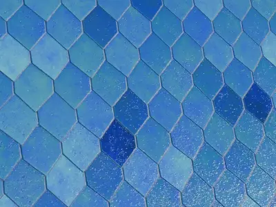 Modern Glossy Blue Hexagonal Mosaic Tiles PBR Seamless Texture