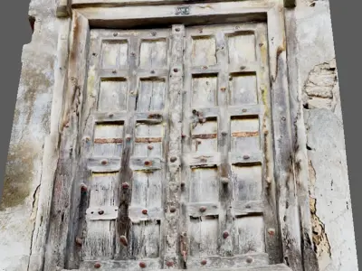 Ancient wooden door in the streets during Medieval 3D model
