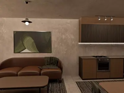 Warm Modern Apartment Interior  Blender DWG and PDF Plan Low-poly 3D model