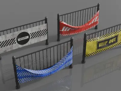 Street Traffic Barrier Cone Tape Set Low-poly 3D model