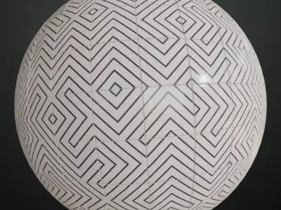 Modern Glossy White and Black Linear Diamond Pattern Tiles PBR  Texture