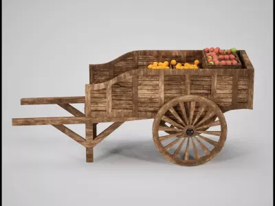 Medieval Market Cart with Fruit Crates  Game Ready 3D Asset Low-poly 3D model