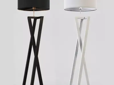 Floor Lamp Black And White Wood 3D model