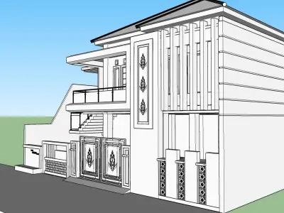 House with garden parking and swimming pool 3D model