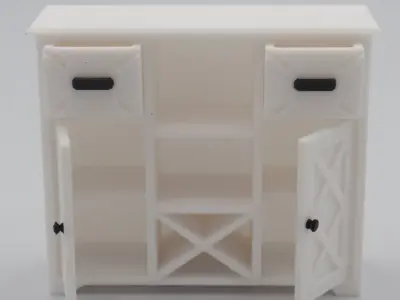 Living room wine cabinet with functional doors 3D print model