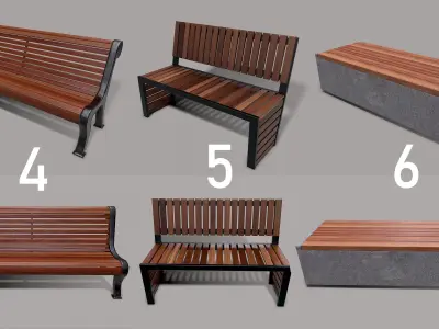 30 Benches Low-poly 3D model