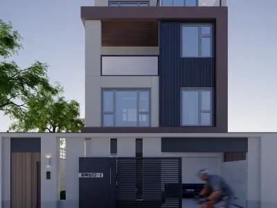 Modern villa architecture garden courtyard landscape 3D model