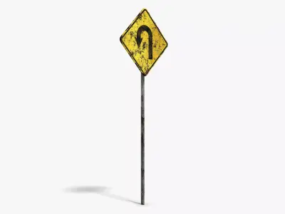 Damaged U-Turn Sign Low-poly 3D model