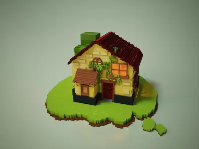 Voxel 3D simple farm house game asset 3D model