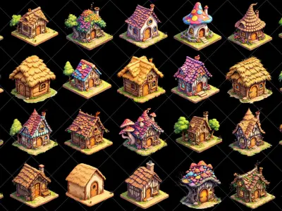 115 Transparent Fantasy Huts Houses Homes Game Assets Texture
