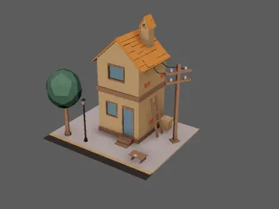 Low Poly 3D House Scene  Stylized Cartoon Building  Low-poly 3D model