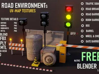 Road Environments Low-poly 3D model