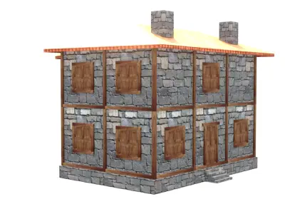 medieval house low poly village town residential house  64 Low-poly 3D model