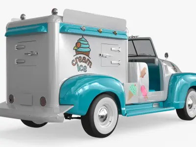  Retro Ice Cream Truck Two-Tone White Blue Rigged for Maya 