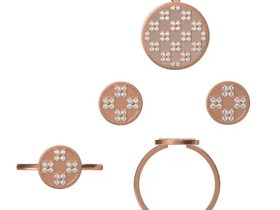 Light Minimalist Diamond Ring Earrings Pendant Set 3D print model