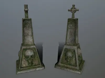 tombstone set two tombstones Low-poly 3D model