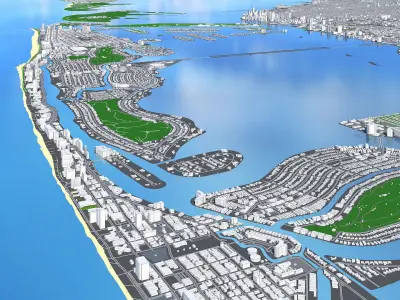 Miami City Florida Low Poly 3d model Stylized VR AR Town Low-poly 3D model
