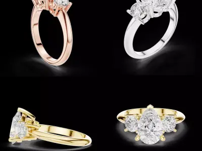 Pear Three Stone Diamond Engagement Ring 3DM STL 3D print model