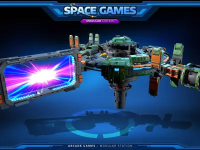 SPACE Games - Modular Space STATION Low-poly 3D model